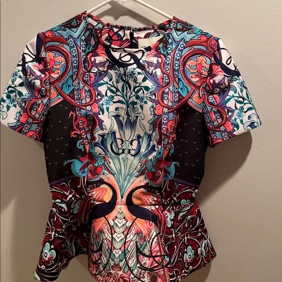 MARY KATRANTZOU Multicolor Graphic Peplum Blouse US 6